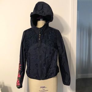 EUC Navy Blue Desigual Jacket with Hood and Embroidery